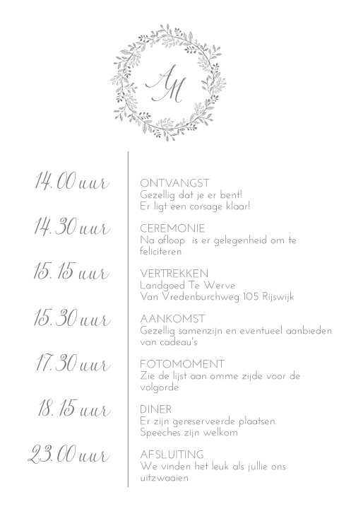 Klassieke dagprogramma kaartjes voor een bruiloft