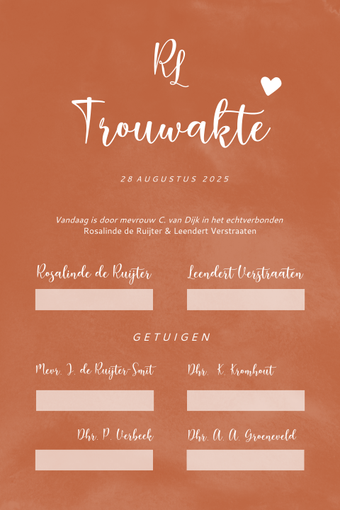 Trouwakte in roest bruin